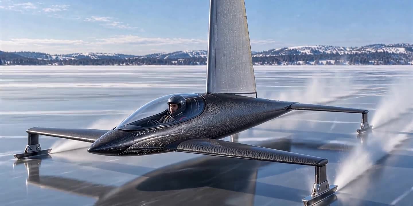 The 2026 ice yacht running on a frozen lake