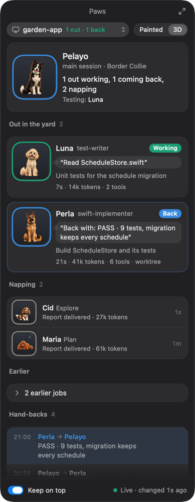 The panel in the 3D style, in dark mode.